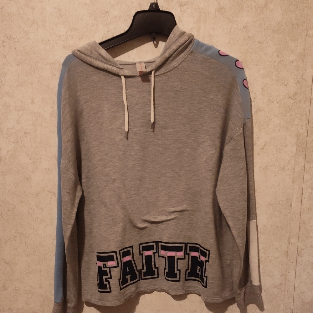 🟢 Gray Faith Hoodie with Pink and Blue Accents